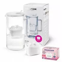 Aquaphor Glass, stiklinis filtravimo ąsotis 2,5 L su Maxfor ir Maxfor Mg kasete, baltas