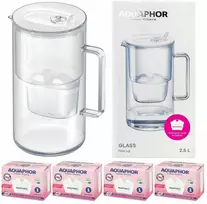 Aquaphor Glass stiklinis filtravimo ąsotis, baltas + 4 Maxfor+ Mg filtrai