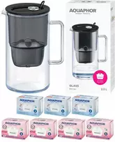 Aquaphor Glass 2,5 litro filtravimo ąsotis + 3 Maxfor + 4 Maxfor Mg+ kasetės, Juodas