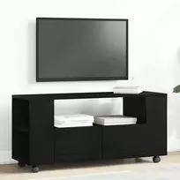 TV staliukas TV spintelė su ratukais, juodas ąžuolas, 102x34,5x43cm, mediena