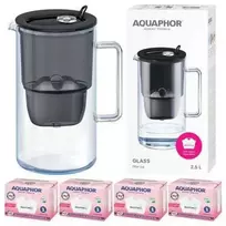 Aquaphor Glass 2,5 l stiklinis filtravimo ąsotis + 4 Maxfor Mg filtrai, juodas
