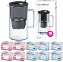 Aquaphor Glass 2,5 l stiklinis filtravimo ąsotis + 10 Maxfor filtrų (4Mg+6), juodas