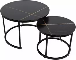 Kavos staliukų komplektas Paola Duo, ø70x47 / ø50x39 cm, juodo marmuro sp.