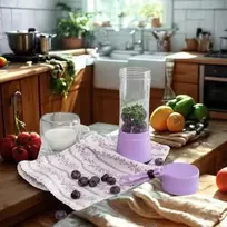 Winder Home Nešiojamas USB trintuvas 380 ml – elektrinis plaktuvas kokteiliams ir glotnučiams, violetinis