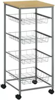 HOMCOM Serviravimo vežimėlis Virtuvės vežimėlis su metaliniais krepšeliais 36,5 x 36,5 x 89 cm Virtuvės vežimėlis Šoninis vežimėlis Sidabrinis virtuvės ir valgomojo vežimėlis