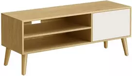TV staliukas Songmics Vasagle 120 cm ilgio natūralaus ąžuolo spalvos kreminės baltos spalvos TV spintelė