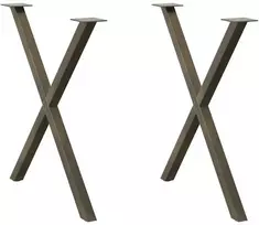 Valgomojo stalo kojelės, X formos, 2 vnt., natūralus plienas, 80x(72-73) cm, plienas