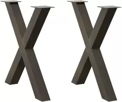 Valgomojo stalo kojelės, X formos, 2 vnt., natūralus plienas, 80x(72-73) cm, plienas