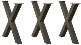 Valgomojo stalo kojos, X formos, 3 vnt., natūralus plienas, 70x(72-73) cm, plienas