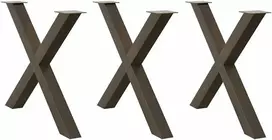 Valgomojo stalo kojos, X formos, 3 vnt., natūralus plienas, 90x(72-73) cm, plienas