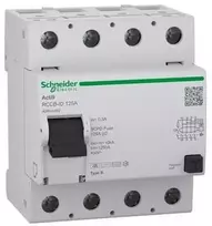 SCHNEIDER ELECTRIC Acti9 RCCB nuotėkio srovės jungiklis PFI 4P 125A 300mA B klasė, AC/DC, plotis: 72 mm