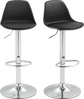 HOMCOM 2 baro kėdės, minkštos baro kėdės su plieniniu rėmu, atlošu, reguliuojamo aukščio virtuvės kėdės su atramomis kojoms 360° pasukama kėdė virtuvei, svetainei, valgomajam, juoda odos imitacija