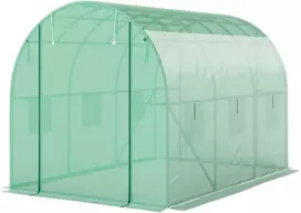 Outsunny šiltnamis, apie 3 x 2 x 2 m, plėvelinis šiltnamis su 6 langais, roletinėmis durimis, suvyniojamais šonais, UV spinduliams atsparus plėvelės tunelis, žiemojantis pomidorų namelis su žemės inkarais, žalias