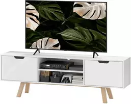 HOMCOM TV spintelė, TV staliukas, skirtas televizoriams iki 65 colių, žemas stalelis su 2 spintelėmis ir 2 lentynomis, TV spintelė svetainėje, 150 x 39 x 50 cm, balta
