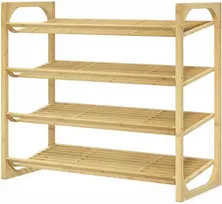 HOMCOM Batų lentyna, 4 lygių batų lentyna iš bambuko, skirta ne daugiau kaip 12 porų batų, batų lentyna su rankena prieškambaryje, miegamajame, 76 x 33 x 67 cm, gamta