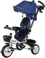 HOMCOM 2in1 triratis stumti baras vaikų triratis saugos diržas sulankstomas saulės stogelis puodelio laikiklis krepšys pedalas 1-5 metų mėlyna