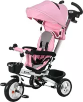 HOMCOM 2in1 triratis stumti baras vaikų triratis saugos diržas sulankstomas saulės stogelis puodelio laikiklis krepšys pedalas 1-5 metų rožinė