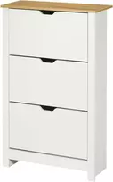 HOMCOM batų spintelė su 3 skyriais, 18 porų batų, vietą taupanti batų lentyna, balta ir natūralaus medžio spalvos, 72 x 26 x 112 cm