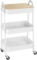 HOMCOM Virtuvinis vežimėlis 3 pakopų metalinis vežimėlis su didele erdve ir dangčiu, skirtas virtuvei ir biurui, plienas, baltas, 45x31x79,4 cm