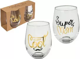 Stiklinių taurių komplektas "Super Mom & Cool Daddy"