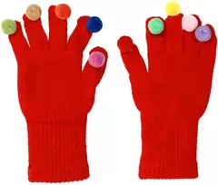 Topt Pirštinės telefonams with pom poms Raudonas