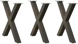 Valgomojo stalo kojos, X formos, 3 vnt., natūralus plienas, 80x(72-73) cm, plienas