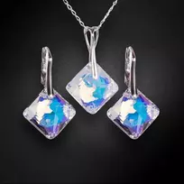 Diamond Sky Jewelry Sidabrinis papuošalų rinkinys moterims DiamondSky „Shimmer (Mėlyna Aurore Boreale)“ su Swarovski kristalais