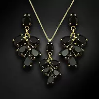 Diamond Sky Jewelry Papuošalų rinkinys moterims DiamondSky "Amber II (Jet)" su Preciosa kristalais