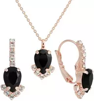 Diamond Sky Jewelry Papuošalų rinkinys moterims DiamondSky "Leonora II (Jet)" su Preciosa kristalais