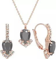 Diamond Sky Jewelry Papuošalų rinkinys moterims DiamondSky "Leonora II (Jet Hematite)" su Preciosa kristalais