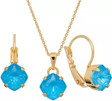 Diamond Sky Jewelry Papuošalų rinkinys moterims DiamondSky "Magical Square (Electric Mėlyna Ignite)" su Swarovski kristalais