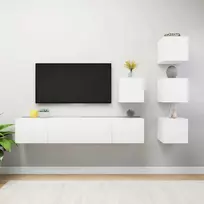 TV staliukas Televizoriaus spintelių komplektas, 6 dalių, baltas, MDP