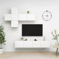 TV staliukas Televizoriaus spintelių komplektas, 7 dalių, baltas, MDP