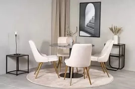 Venture Design Valgomojo stalas, Estelle, ø106xA75 cm, Juodas / Valgomasis kėdė, Velvet Deluxe, 66x88.5x50 cm, Beždžionės spalva