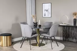 Venture Design Valgomasis stalas, Estelle, ø106 A75 cm, Juodas/Varis+Valgomasis kėdė, Gemma, 63x90x50 cm, Pilka