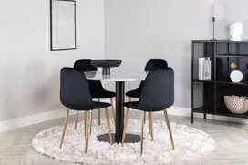 Venture Design Valgomasis stalas, Estelle, 106 cm, Balta, Kėdė, Polar, 52x86x44 cm, Juoda