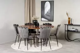 Venture Design Valgomasis stalas, Kopenhaga, ⌀140 cm, Ruda/Juoda, Kėdė, Limhamn, 54x82.5x44.5 cm, Pilka
