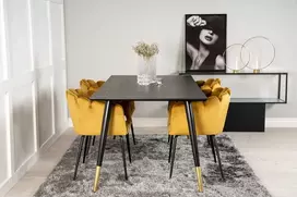 Venture Design Valgomojo stalas, Dipp, 180x90 cm, Juodas, Kėdė, Limhamn, Aukso