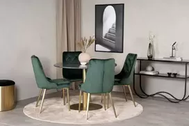Venture Design Valgomasis stalas ir kėdės rinkinys, Estelle ir aksominis, ø106xA75 cm ir 66x88.5x50 cm, juoda ir žalia