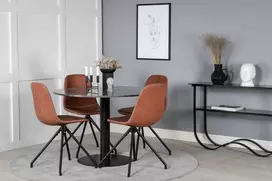 Venture Design Valgomasis stalas, Estelle, ø106 A75 cm, Juodas / Valgomasis kėdė, Polar su sukimo funkcija, 54x88x44 cm, Ruda