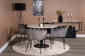 Venture Design Valgomojo stalas, Estelle, ø106 cm, Juoda/Balta Marmuras, Kėdė, Limhamn, 54x76x61 cm, Pilka