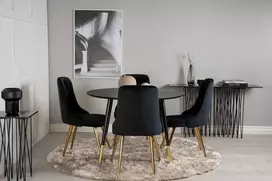 Venture Design Valgomojo stalas, Dipp, 115 cm, Juodas, Velnio prabanga kėdė, 66x88.5x50 cm, Juoda