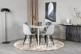 Venture Design Valgomasis stalas, Plaza, 100 cm, Balta + Valgomasis kėdė, Polar, 53.3x88x42.5 cm, Šviesiai pilka