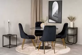 Venture Design Valgomojo stalas, Estelle, ⌀106 cm, Pilka marmuras, Velnio prabangūs kėdės, 66x88.5x50 cm, Juoda