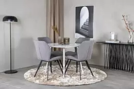 Venture Design Apskritas stalas, Plaza, 100 cm, Balta+Valgomasis kėdė, Gemma, 63x90x50 cm, Pilka