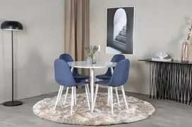 Venture Design Apskritas stalas, Plaza, 100 cm, Balta + Valgomasis kėdė, Polar, 53x87x44 cm, Mėlyna