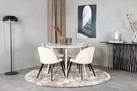 Venture Design Valgomojo stalas, Plaza, 100 cm, Balta + Valgomasis kėdė, Sametas, 57x76.5x50 cm, Beždžionės spalva