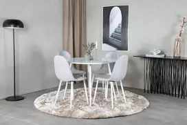 Venture Design Valgomasis stalas, Plaza, 100 cm, Balta + Valgomasis kėdė, Polar, 53x87x44 cm, Šviesiai pilka