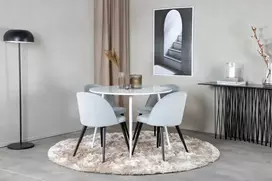 Venture Design Valgomojo stalas, Plaza, 100 cm, Balta+Valgomojo kėdė, Velvetas, 57x76.5x50 cm, Šviesiai pilka