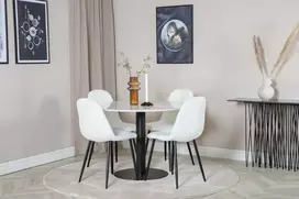 Venture Design Valgomasis stalas, Estelle, ø106x75 cm, Balta / Valgomasis kėdė, Polar, 53x87x44 cm, Balta